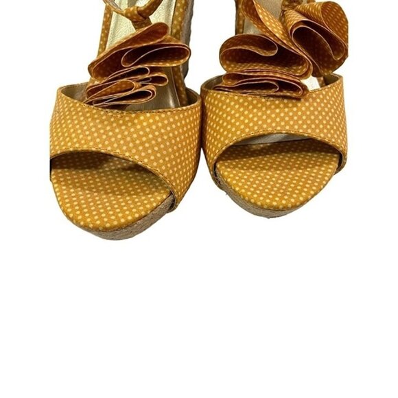 Seychelles shoes women's 7 yellow white polka dot t strap peep toe espadrilles - Picture 4 of 8